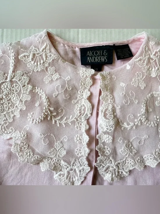 Vintage 1980s Linen Alcott & Andrews Button-Up Shirt Sz 10 Light Pink - Picture 4 of 9